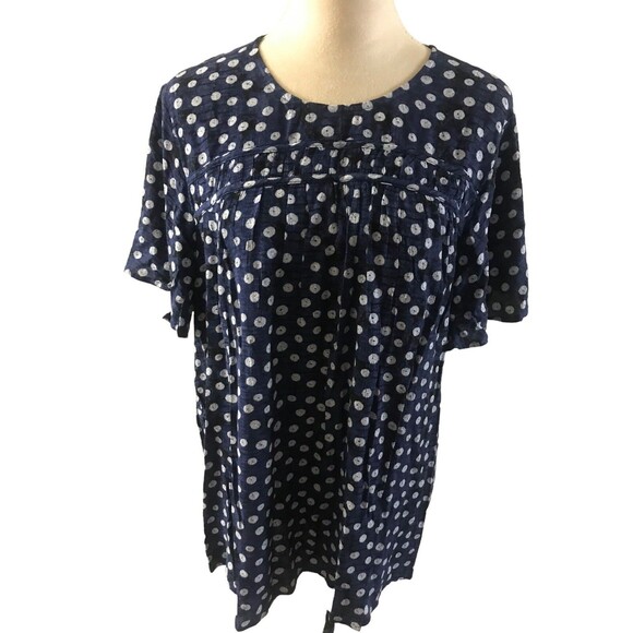 Lane Bryant Womens Plus 16 Flutter Short Sleeve Blue Polka Dot Rayon Top - Picture 1 of 9